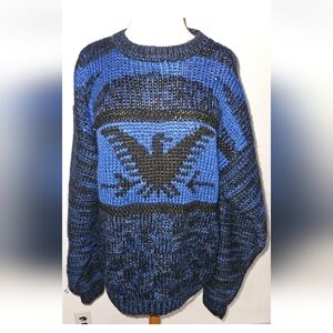 Wayne Scott Men's Blue and Black Eagle Crewneck Sweater XL 100% Acrylic Sweater